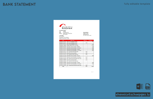 Beispiel für einen Kontoauszug der Kuwait Boubyan Bank (Excel-Vorschau)